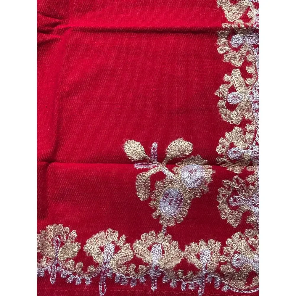 Set of 6 Red Vintage Napkins Heavily Embroidered Boho Elwgant Festive Romantic